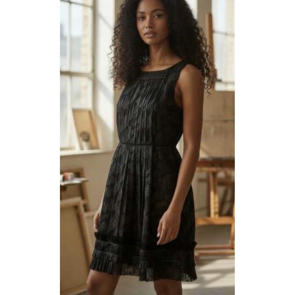 L.A.M.B Gwen Stefani Silk Fit And Flare Dress Black Pleated Ruffle Sz 2 Partyβ